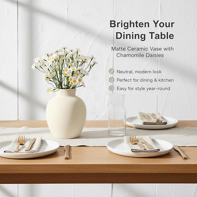 6-Inch Off-White Ceramic Flower Vase, Rustic Farmhouse Boho Pottery Centerpiece for Home Decor, Table, Living Room & Mantel