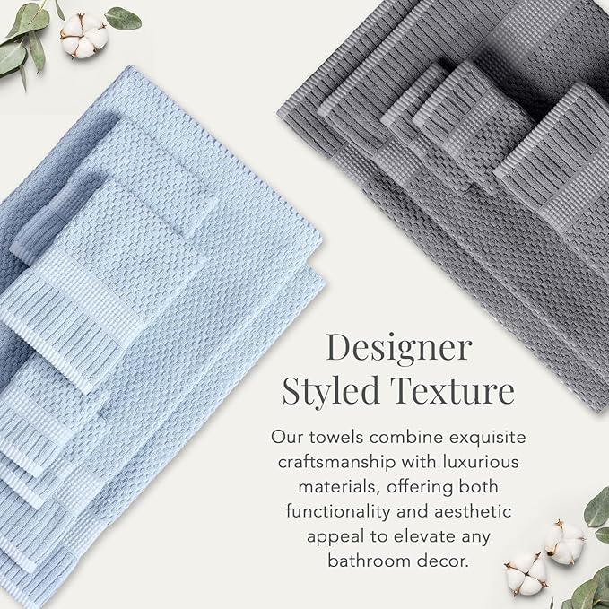 NY Loft 100% Cotton Bath Towel 4 Pack | Super Soft & Absorbent Quick-Dry Bath Towels 30" x 52" | Textured and Durable Cotton | Trinity Collection (4 Pack Bath Towel, Charcoal Grey)