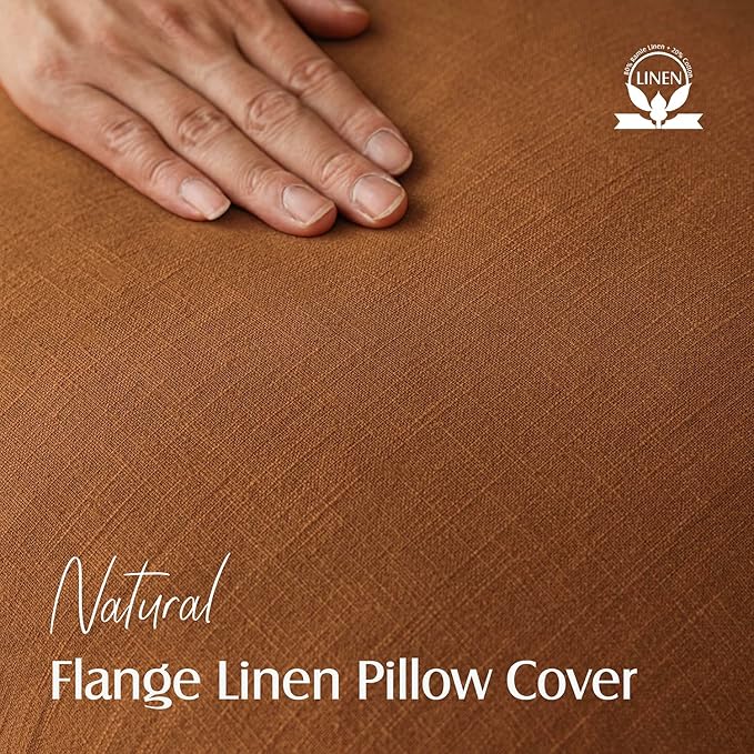 Foindtower Set of 2, Decorative Linen Soild Throw Pillow Covers Soft Accent Euro Cushion Case Boho Farmhouse Pillowcase for Chair Couch Sofa Bedroom Living Room Home Decor 16 x 16 Inch Autumn Orange