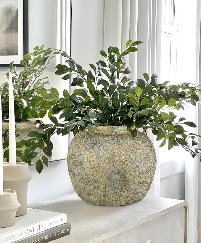 7.9" Vintage Farmhouse Vase, Rustic Ceramic Flower Vase with 2 Ears, Electroplated Terracotta Boho Vases Decor, Decorative Vases for Home Decor, Living Room, Mantel, Entryway, Wedding, Tabletop Decor