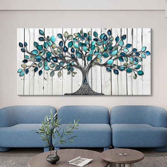 CHATYOUNG Wall Art Living Room - Large Green Tree of Life Wood Textured Background Modern Paintings Wall Decor Artwork for Bedroom Dining Room Office Kitchen Home Decor 48"x24"