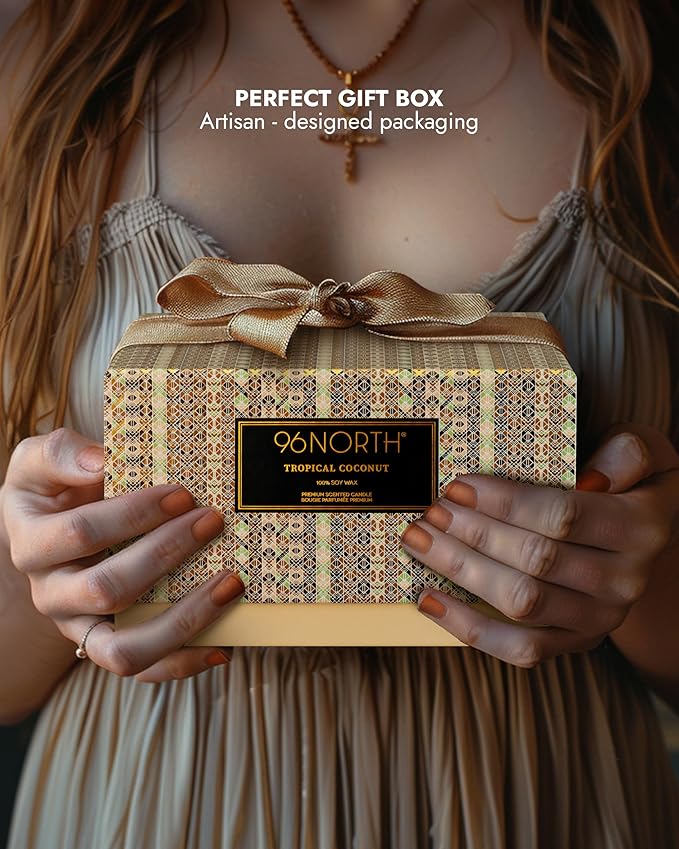 96NORTH Luxury Coconut Soy Candle | Large 3 Wick Jar Candle | Up to 50 Hours Burning Time | Tropical Beach Scented Candles for Home | 100% Natural Soy Wax | Housewarming Gift for Women and Men