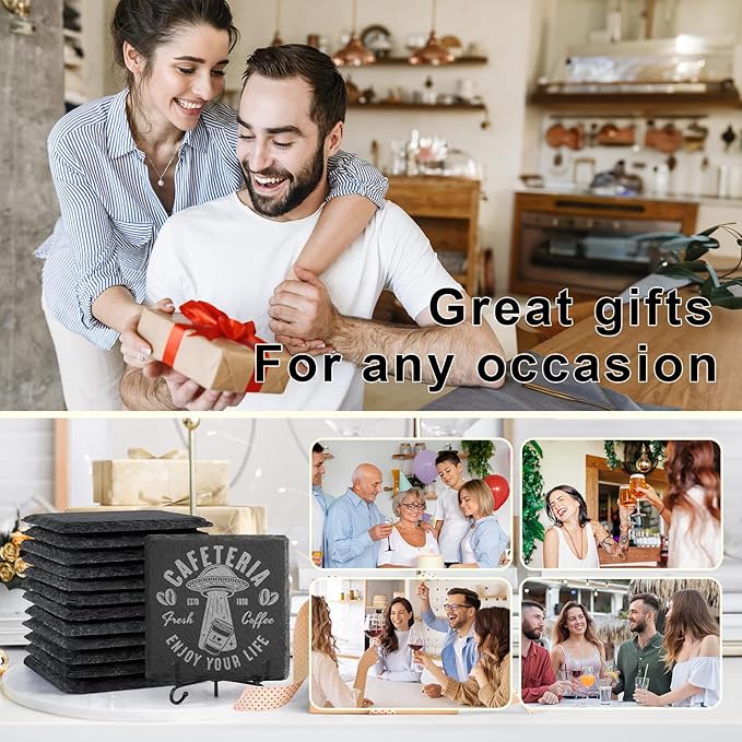 60 PCS Slate Stone Coasters Bulk, MAPRIAL 4 Inch Black Handmade Drink Coasters, 30 PCS Square, 30 PCS Hexagon, Ideal for Laser Engraving, Engravable Blanks Material for Engraver, Home Decor, Gifts