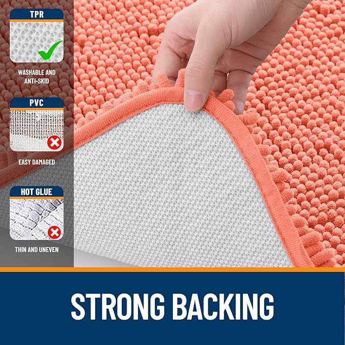OLANLY Bathroom Rugs 70x24, Extra Soft Absorbent Chenille Bath Rugs, Rubber Backing Quick Dry, Machine Washable Bath Mats for Bathroom Floor, Tub and Shower, Home Decor Accessories, Coral