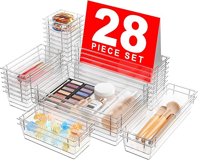 A-LuGei 【Military Grade】 Drawer Organizer, 【𝟱𝗦𝗶𝘇𝗲】 Clear Makeup organizer, 【Holds 177 Items】 Bathroom Organizers and Storage, Plastic Desk Organizer Divider, Organizer Bins for Office Vanity