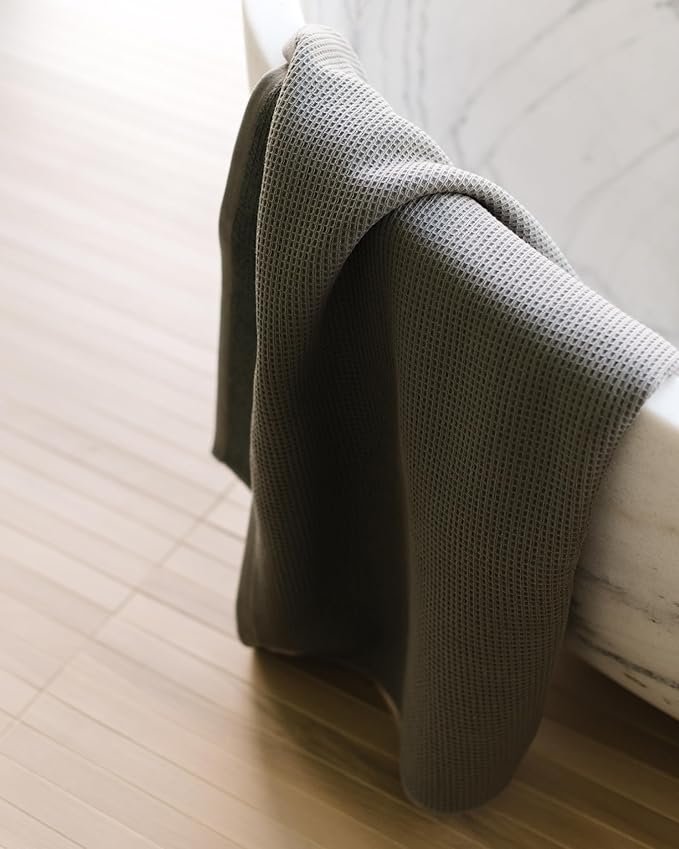 Cozy Earth Waffle Bath Towels - 60% Cotton 40% Viscose from Bamboo Bath Towels 30 x 58 Inches - Soft & Absorbent Terry, Reversible Mini Textured Waffle & Weave Pattern - 2 Pack