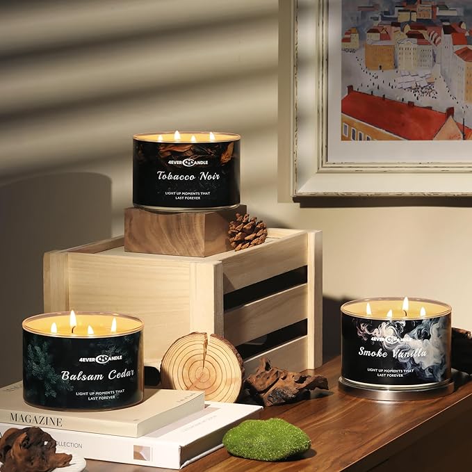 Balsam Cedar Scented Candles, 18oz Soy Candles Non Toxic 4-Wick Large Candle Jars, Over 50 Hours of Burning Time, Ideal for Gifting, Events, Home Decor