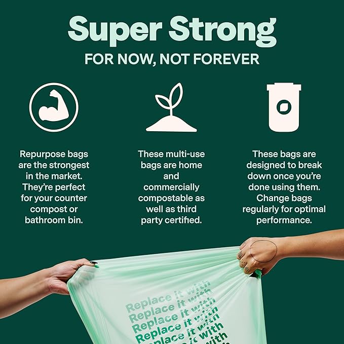 Repurpose 3 Gallon Compostable Small Bin Trash Bags, 100 Bags, BPI Certified, Leak-Proof, FDA Approved, Recyclable Packaging