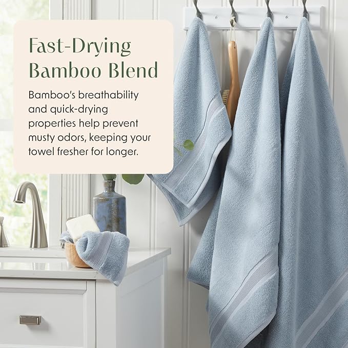 Springtree Home Luxury Bamboo Rayon Bath Towel Set of 4 | 35% Bamboo Rayon - 65% Cotton | Absorbent Quick-Dry Towels for Bathroom | Oeko-TEX Standard 100 Cotton | Blue Fog - 4 Pack