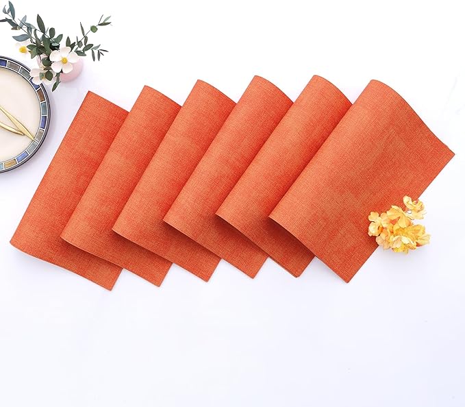 Homaxy Faux Leather Heat Resistant Placemats for Dining Table Set of 4, Waterproof Wipeable Washable PU Table Mats, Easy to Clean Anti-Slip Place Mats, 11.8" x 17", Orange