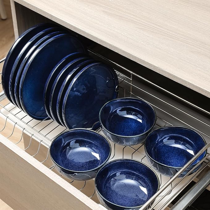 Vicrays Ceramic 12 Pieces Dinnerware Set - Dinner Plates Salad Plates Cereal Bowls Set Service for 4 - Scratch Resistant Microwave Oven Dishwasher Safe - Blue