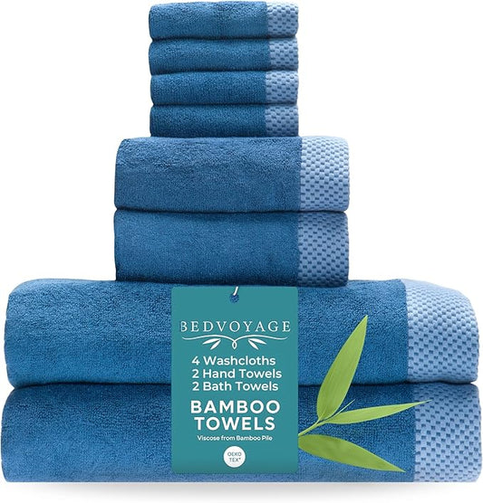 BedVoyage Luxury Bath Towels Set of 8 - Ultra Soft Plush Bathroom Towel Set - Highly Absorbent Viscose from Bamboo Bath Towels Ultra Soft - Spa Towel for Body - Indigo