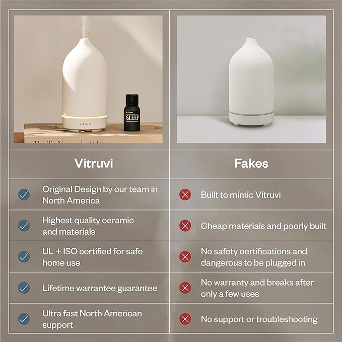 Vitruvi Stone Diffuser, Ceramic Ultrasonic Essential Oil Diffuser for Aromatherapy | Ceramic, Home Decor | Sea, 90ml Capacity