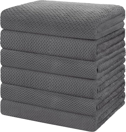 HOMEXCEL 6 Pack Bath Towel Set, (24 x 48 Inches) Microfiber Ultra Soft Highly Absorbent Bath Towels, Lightweight and Quick Drying Towels for Hotel, Bathroom, Spa and Beauty Parlor, Grey