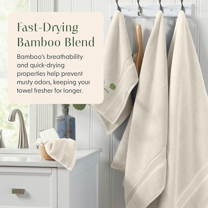 Springtree Home Luxury Viscose from Bamboo Bath Towel Set of 4 | 35% Viscose from Bamboo - 65% Cotton | Absorbent Quick-Dry Towels for Bathroom | Oeko-TEX Standard 100 Cotton | Sand