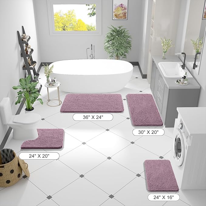OLANLY Bathroom Rugs 47x24, Extra Soft Absorbent Chenille Bath Rugs, Rubber Backing Quick Dry, Machine Washable Bath Mats for Bathroom Floor, Tub and Shower, Home Decor Accessories, Deep Plum