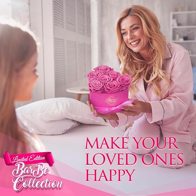 GLAMOUR BOUTIQUE 7 Flower Forever Heart Shape Box - Preserved Roses Gift for Her, Preserved Flowers, Velvet Pink
