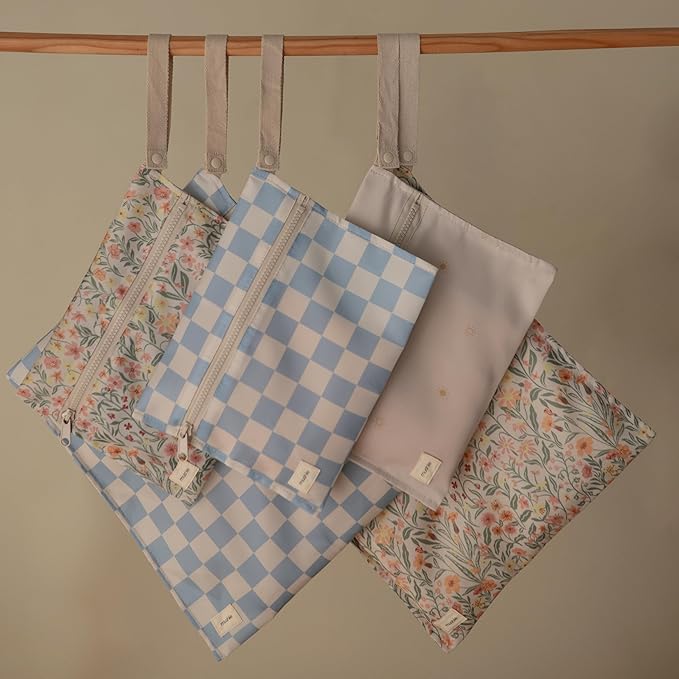 mushie Water Resistant Wet Bags | Large & Small Reusable Storage Bag for Baby Items and Travel | Zippered Pockets with Handle | Machine Washable, Set of 2 (Sun)