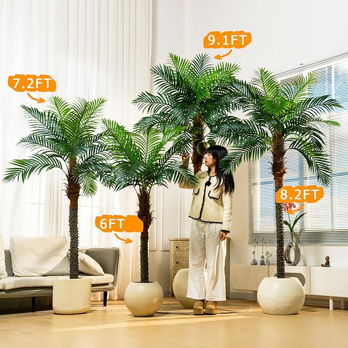 7.2FT Artificial Phoenix Palm Tree with Coconut Fruit Outdoor Indoor Decor Large Faux Coconut Silk Palm Tree Tropical Fake Tree Large Faux Sago Palm Plant for Home Yard Outside Patio Poolside