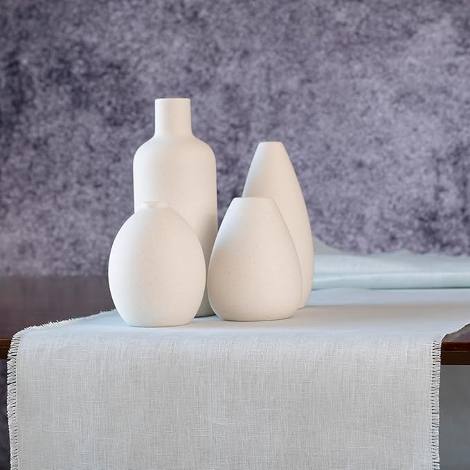 Table Runner with Fringe- 14x48 inches Long Blue, 100% Pure Linen Runner for Table, Light Blue Table Runner for Spring and Summer – Machine Washable, Handmade