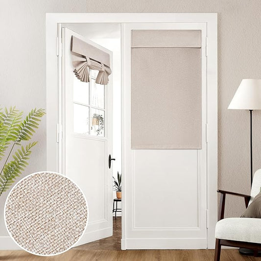 HOMEIDEAS 100% Linen Blackout French Door Curtains, Privacy Door Window Curtains, 26 X 40 Inch Room Darkening Blinds, Modern Farmhouse Shades for Bedroom Decor, 1 Panel, Natural