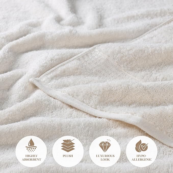 Superior Egyptian Cotton 6-Piece Towel Set, Bathroom Essentials, Towels For Bathroom, Apartment, Airbnb, Guest Bath, Face, Hand, Bath Towels, Washcloths, Absorbent, Fast Drying, Ivory
