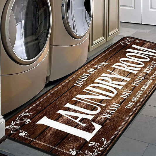 Laundry Room Long Mat Area Rug Non-Slip Floor Mat Waterproof Farmhouse Carpet for Kitchen 40" x 20" (Brown)
