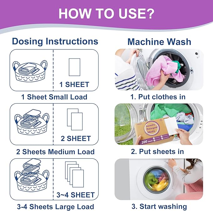 Laundry Detergent Sheets, 200 Sheets Lavender Laundry Soap Strips - No Plastic Jug Travel Portable Liquidless Washing Supplies Eco-Friendly Hypoallergenic - 200 Loads