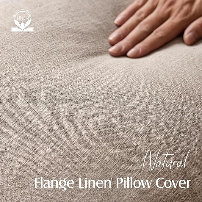 Foindtower Set of 2, Decorative Linen Soild Throw Pillow Covers Soft Accent Cushion Euro Case Boho Farmhouse Pillowcase for Chair Couch Sofa Bedroom Living Room Home Decor 20 x 20 Inch Natural Linen