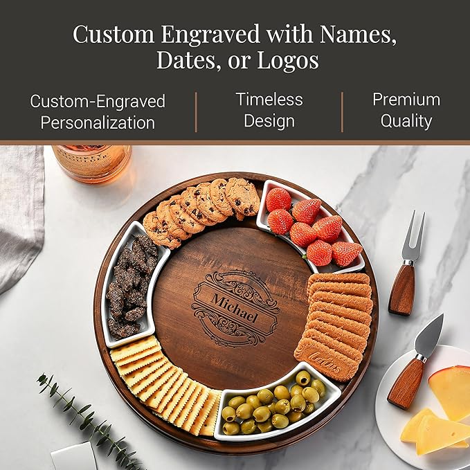 Shanik Acacia Wood Lazy Susan Cheese Board – Rotating Serving Platter for Cheese, Charcuterie, Appetizers, and Snacks, Entertaining, Parties, and Family Gatherings