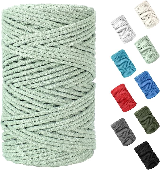 HOMEBOBO Macrame Cord 5mm x 109Yards (328Feet)Natural Cotton Macrame Rope - 4 Strands Twisted Macrame Cotton Cord for Wall HangingPlant HangersCraftsGift Wrapping and Wedding DecorationsBluish Green