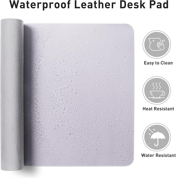 Aothia Large PU Leather Desk Pad Protector – Non-Slip Mouse Pad & Writing Mat for Office/Home, Waterproof, Easy to Clean (Soft Lavender, 23.6" x 13.7")