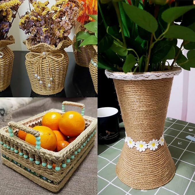 4mm Jute Twine, 164 Feet Braided Jute Rope, Heavy Duty and Thick Twine Rope for DIY Artwork, Bundling, Home Decor, Gardening Applications (4MM 164FT)