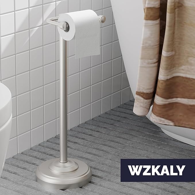 Toilet Paper Holder Stand, Brushed Nickel Toilet Paper Holder Free Standing, Post Pivoting Design & Stable Weighted Base SUS304 Stainless Steel for Bathroom(Mega Roll)
