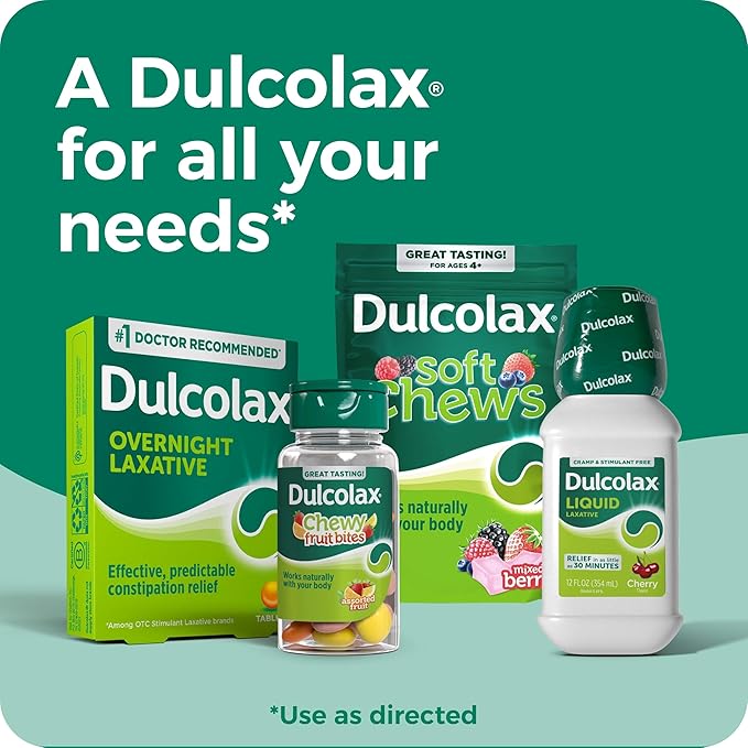 Dulcolax Stimulant Laxative Tablets, Predictable & Effective Constipation Relief, Relieves Straining & Bloating, Bisacodyl 5 mg, 50 Count