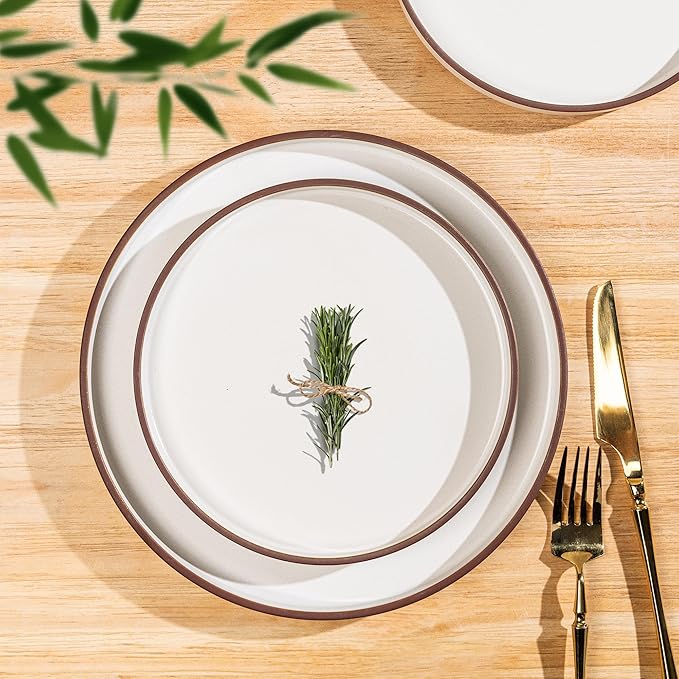 LERATIO Ceramic Dinnerware Sets for 6, High Edge Stoneware Plates and Bowls Set, Chip and Crack Resistant | Oven & Dishwasher & Microwave Safe Dishes Set, Service for 6 -Vanilla White