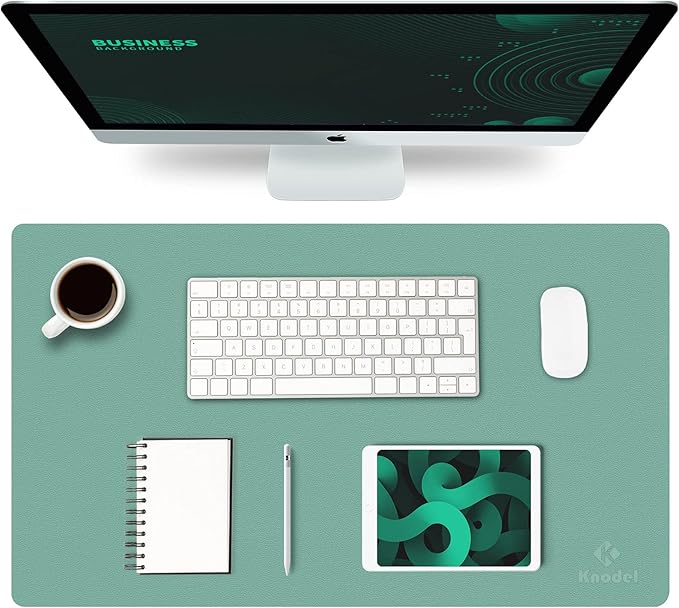 K KNODEL Small Office Leather Desk Mat, Mouse and Keyboard Pad, Computer and Laptop Mat, Desktop Protector and Cover, Writing Pad and Blotter (23.6"x13.8", Green)