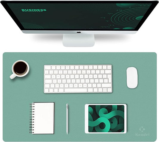 K KNODEL Small Office Leather Desk Mat, Mouse and Keyboard Pad, Computer and Laptop Mat, Desktop Protector and Cover, Writing Pad and Blotter (23.6"x13.8", Green)