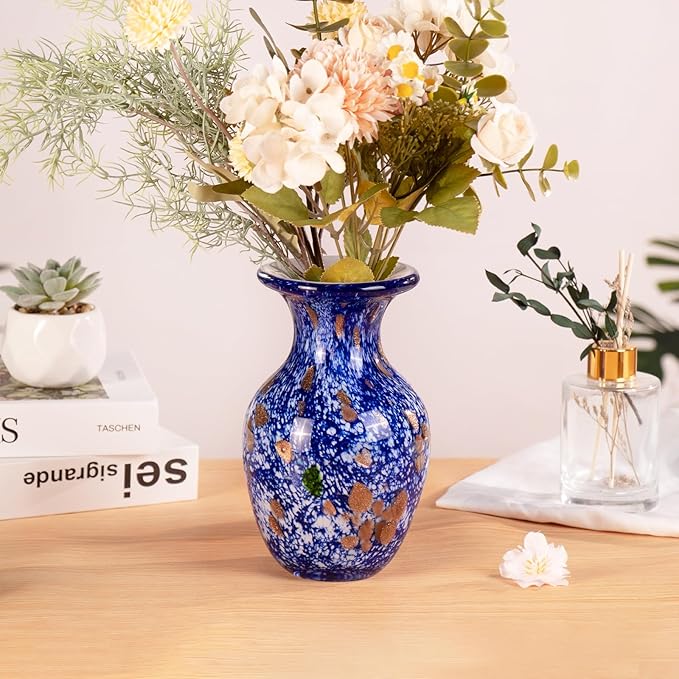 KAMMAK Colored Glass Vase, Beautiful Hand Blown Decorative Vase, Modern Art Vase for Flower Mantle Dining Table Centerpiece, Entryway Living Room Wedding Decoration, FH014