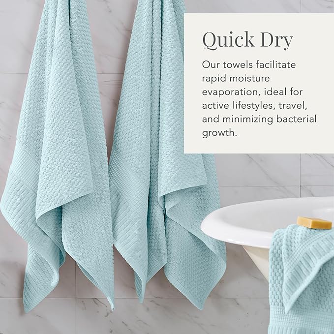 NY Loft 100% Cotton Bath Towels 4 Pack | Super Soft & Absorbent Quick-Dry Bath Towels 30" x 52" | Textured and Durable Cotton | Trinity Collection (4 Pack Bath Towel, Seafoam)