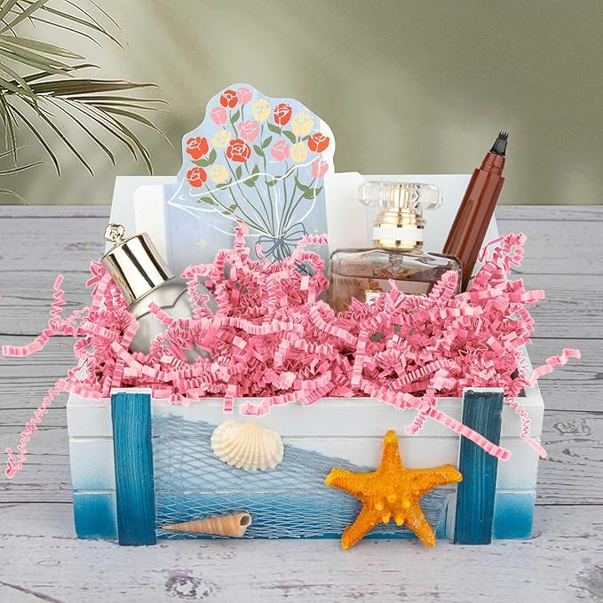 8.5oz Crinkle Paper Filler, Gift Baskets Gift Boxes Crafts Shredded Cut Paper Packaging Decorative Stuffing & Cushioning Confetti for Easter Birthday Wedding Party Favor Pink