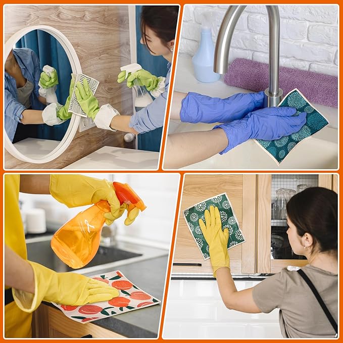 Lucomb 10 Pack Swedish Dishcloths with Hanging Clips, Reusable Swedish Dish Towels Biodegradable Cellulose Cleaning Cloths Washable Dish Wipes for Kitchen Home Office(Quick Drying & Super Absorb)