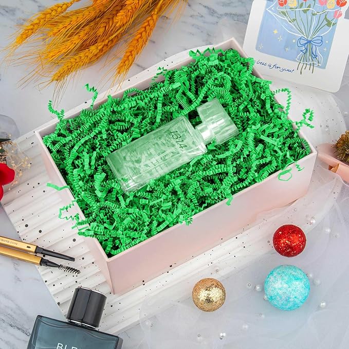 8.5oz Crinkle Paper Filler, Gift Baskets Gift Boxes Crafts Shredded Cut Paper Packaging Decorative Stuffing & Cushioning Confetti for Easter Birthday Wedding Party Favor Green
