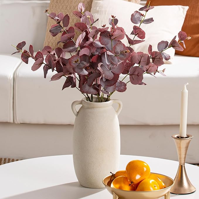 Ceramic Flower Vase 12 inch Farmhouse Rustic Vase Decorative Pottery Terracotta Tall Vases for Home Decor Table Mantle Fireplace Living Room Bathroom Wedding Centerpiece(Large-White)