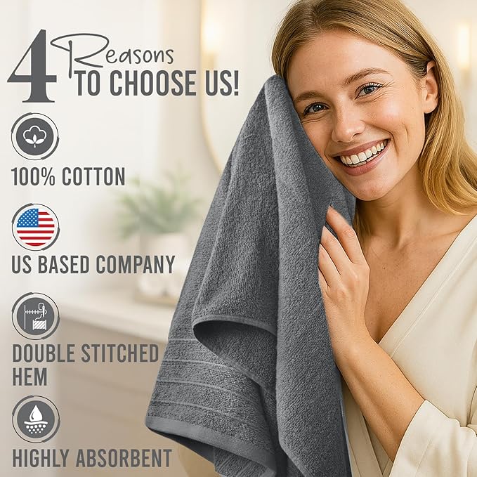 DAN RIVER Bath Towels Set of 4, 30 x 60 Inches, 100% Cotton, Larger & Lighter Weight, Quicker to Dry, Super Soft and Absorbent, Ideal Hotel Towels for Daily Use, Gray