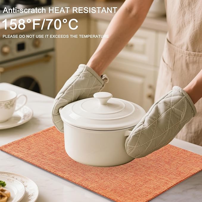 Homaxy Cloths Placemats for Dining Table Set of 8, Heat Resistant Washable Cotton Linen Blend Table Mats, Ideal for Kitchen Party Dining Decoration, 13" x 19", Orange