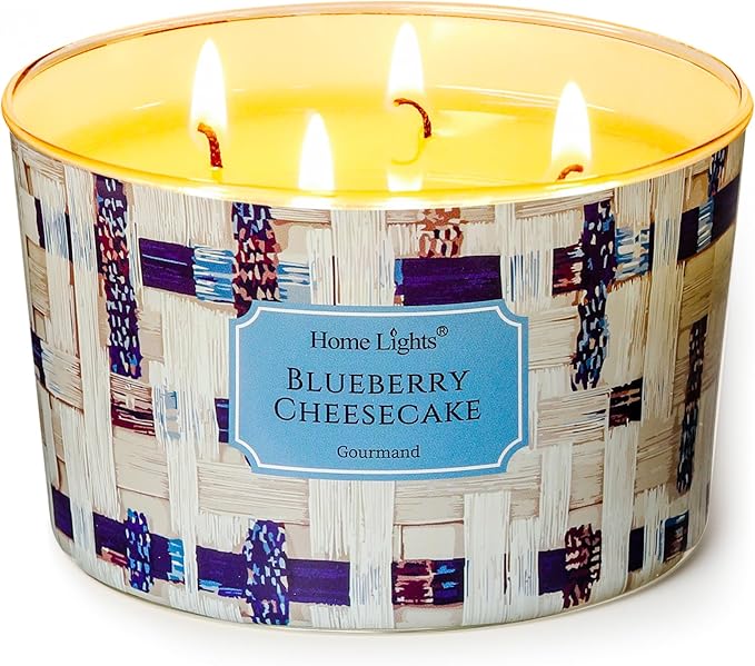HomeLights Scented Candles for Women & Men, 18oz Candle Jars Aromatherapy 4-Wick Candle, Ideal for Rustic Modern Home Decor and Gifts, Blueberry Cheesecake