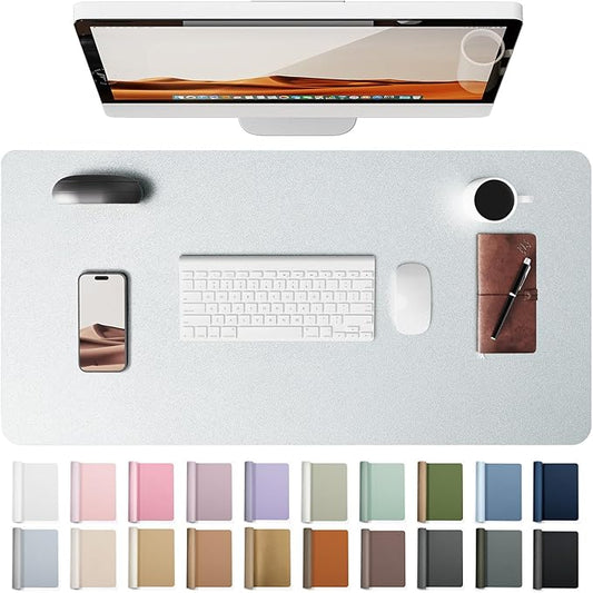 YSAGi Leather Desk Pad Protector, Office Desk Mat, Large Mouse Pad, Non-Slip PU Leather Desk Blotter, Laptop Desk Pad, Waterproof Desk Writing Pad for Office and Home (Silver, 23.6" x 13.8")
