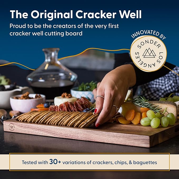 Sonder Los Angeles, Large Walnut/Cherry/Maple Wood Cutting Board for Kitchen, Charcuterie Wooden Board, Sorting Compartment, Reversible 17x13x1.1 in (Gift Box Included)