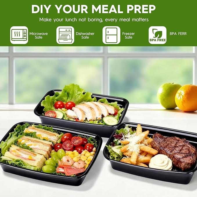 Glotoch Meal Prep Containers Reusable, 50Pack 32oz Plastic Food Prep Storage Containers with Lids,BPA Free,Microwave, Dishwasher Safe Disposable To Go Containers for Meal Plan,Single Compartment